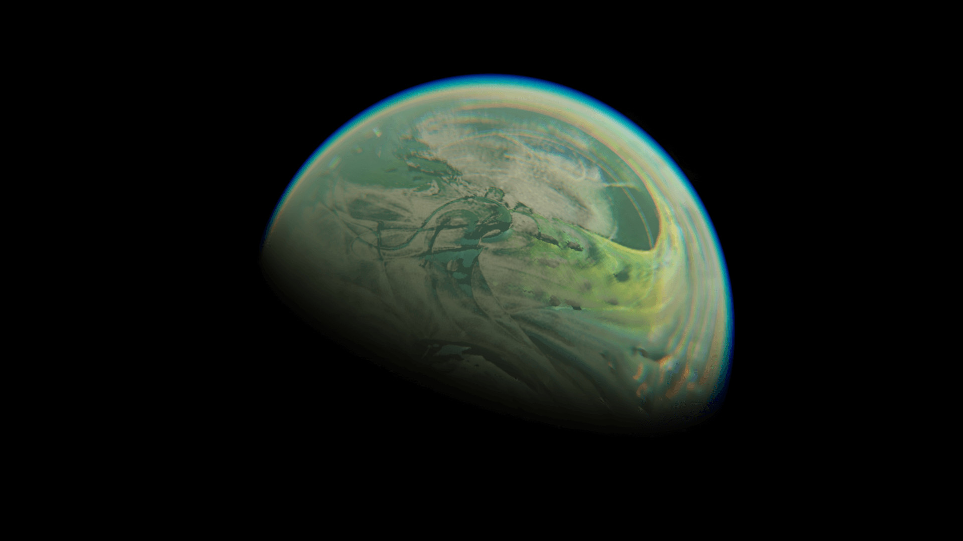 Unconfirmed World A is blue and green with grey clouds.