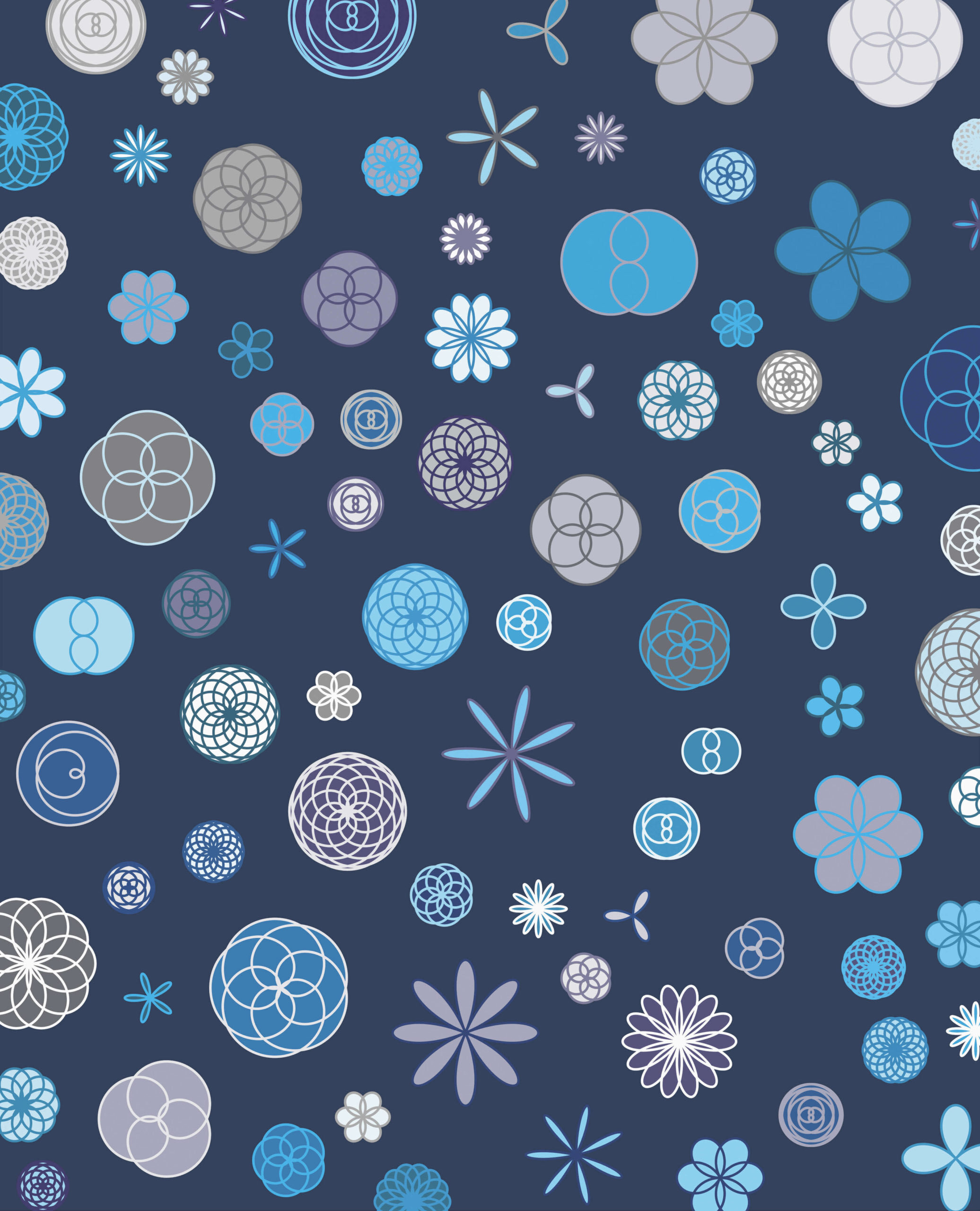 Digital rosette patterns in shades of blue.